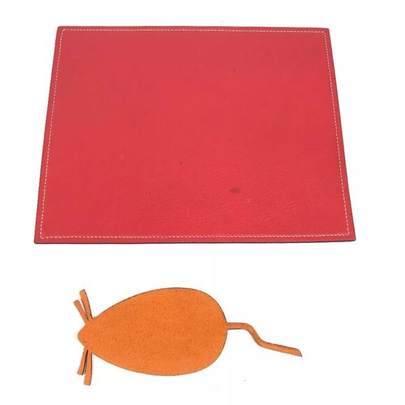 HERMES Bicolor PC PC interior Logo Mouse Pad Leather Red/Brown - Picture 6 of 12